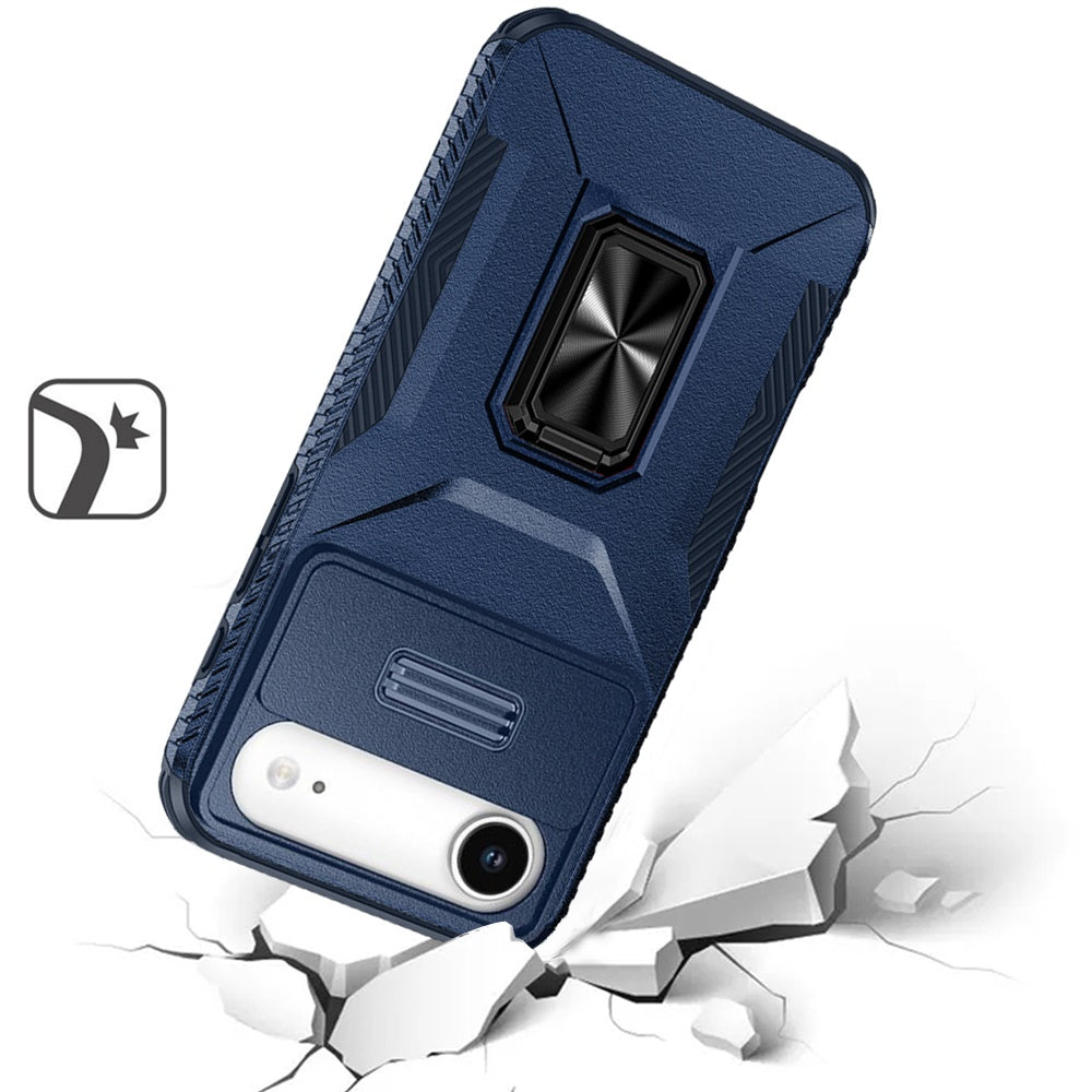 For Apple iPhone 17 Air (6.6") Wallet Case with Ring Stand & Slide Camera Cover Back Credit Card Slot Holder, Military Grade Case Cover