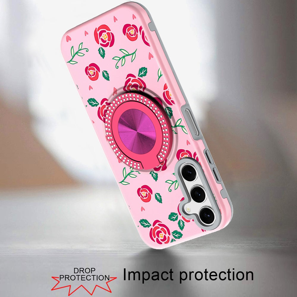 Phone Case for Samsung Galaxy A16 5G Magnetic Ring Stand Matte Metal Hybrid Car Mount Friendly Shockproof Rotational Grip Diamond Design Pattern Cover