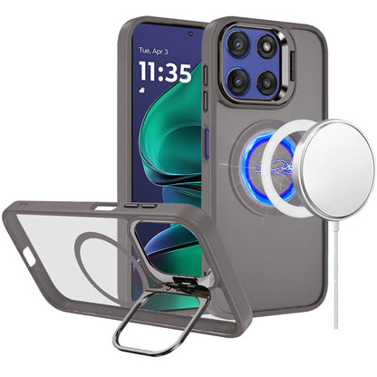 For Motorola Moto G Stylus 5G 2026 /2025 Heavy Duty Metallic Hybrid Tough TPU with Camera Ring Stand, MagSafe Compatible, Rugged Drop Protection Case Cover Gray