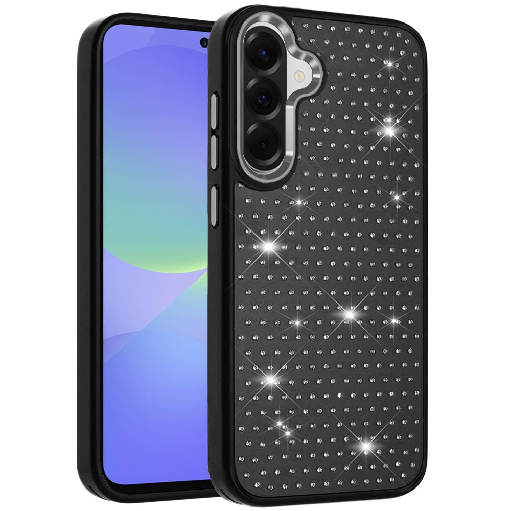 For Samsung Galaxy A37 Bling Diamond Metallic, Full Sparkle Chrome Edged Hybrid Protective Shockproof Case Cover