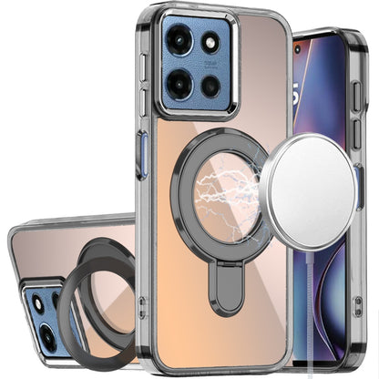 For Motorola Moto G 5G 2026/2025 Chrome Hybrid with Rotating Magnetic Circle Ring Stand, Slim Shockproof Hybrid Case Cover Cosmic Orange