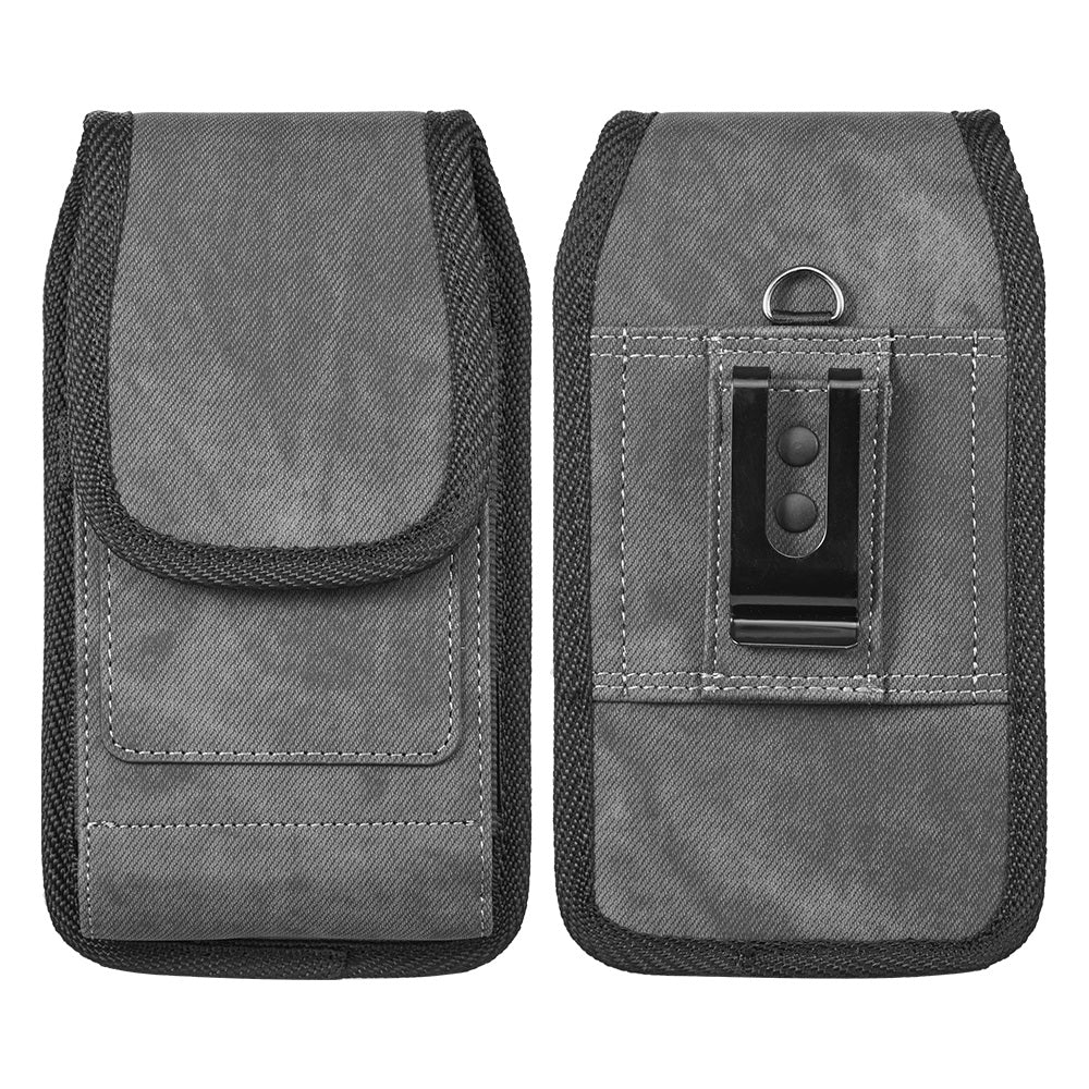 For Apple iPhone 16 Pro (6.3") Universal Vertical Fabric Case Holster with 2 Card Slots, Pen Holder, Belt Clip Loop & Hook Carrying Phone Pouch [Black]