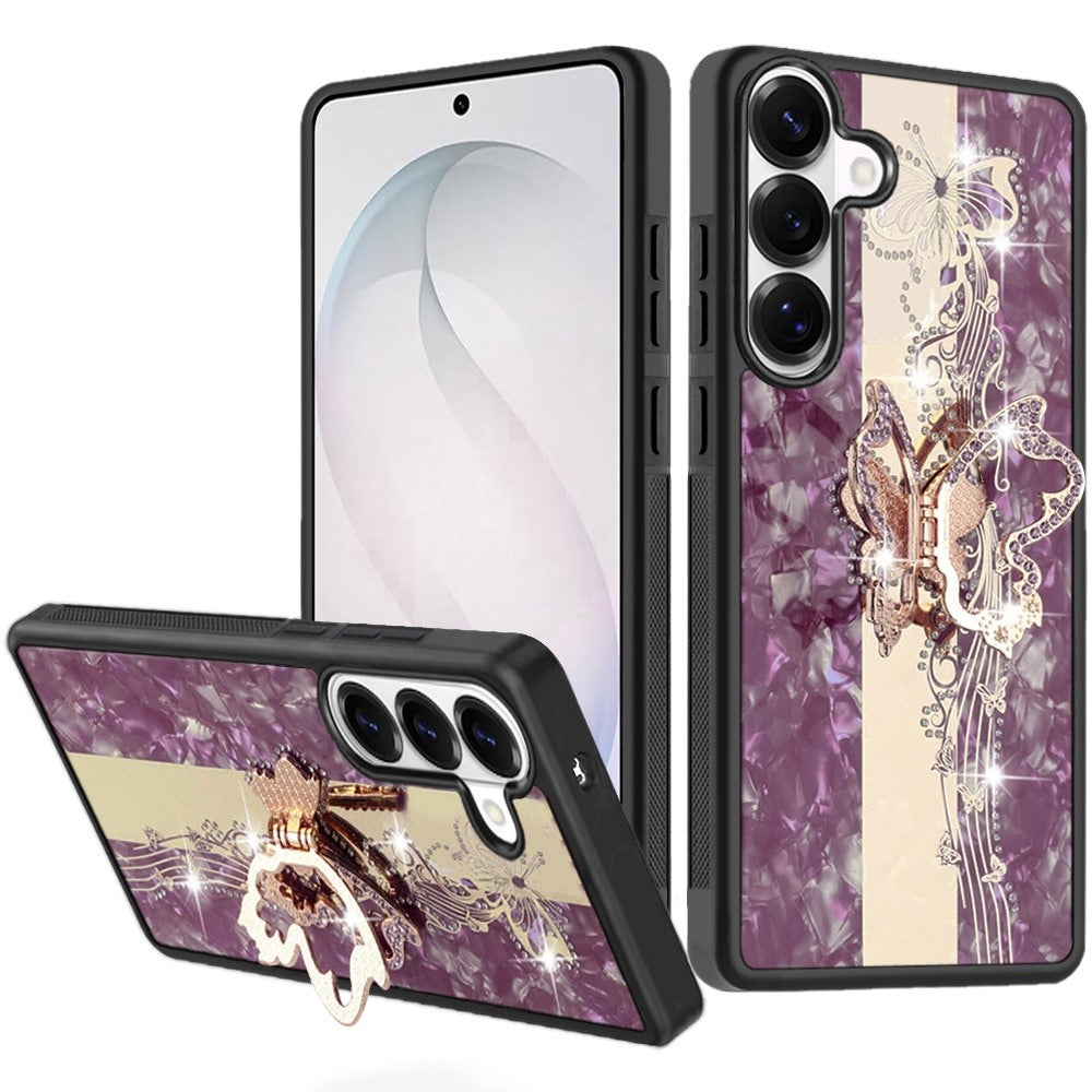 Diamond 3D Fashion Floral Glitter Engraved Luxury Bling Hybrid Shockproof Chrome Edge Protective Grip