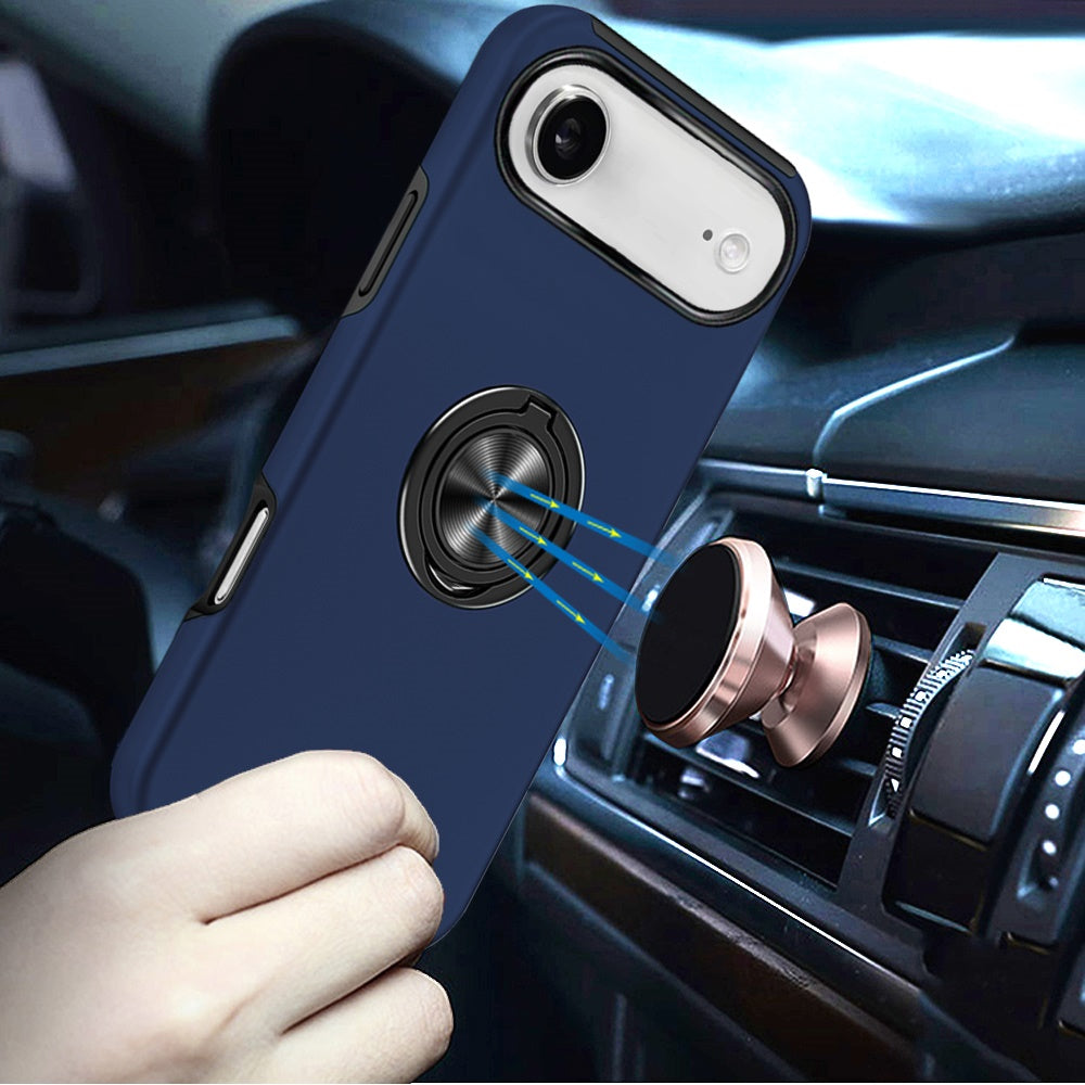 For Apple iPhone 17 Pro Hybrid 360 Degree Rotatable Metal Invisible Ring Stand Holder Slim Fit Magnetic Car Mount Shockproof Case Cover