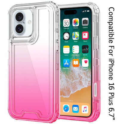 For Apple iPhone 16 Plus Hybrid 3-in-1 Clear Case - Two-Tone Transparent Shockproof TPU + Hard Protective Frame Case Cover Clear + Purple