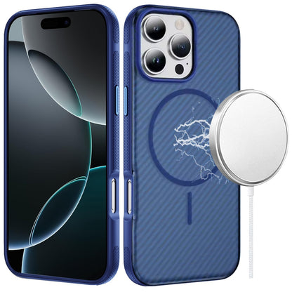 For Samsung Galaxy S26 Ultra Thick Carbon Design Magnetic Hybrid Drop Protection with Metallic Buttons & MagSafe Compatible Case Cover Blue