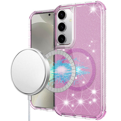 For Samsung Galaxy A37 Magnetic Circle Compatible with Magsafe, Bling Glitter Sparkle 3-in-1 Hybrid Shockproof TPU Bumper Case Cover