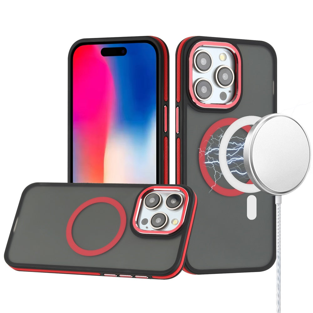 For Apple iPhone 16 (6.1") Frosted Translucent Back Hybrid with Magnetic Circle MagSafe Compatible, Military Grade Shockproof Slim Case Cover