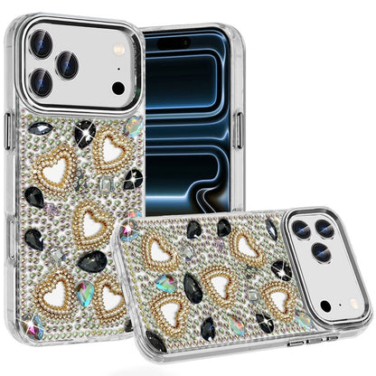 Phone Case for Apple iPhone 18 Pro Luxury Crystal Heart Rhinestone Diamond Bling Shockproof Hybrid Glitter Protective Stylish Durable Grip Cover