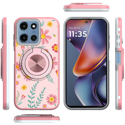 For Motorola Moto G 5G 2026/2025 Pattern Design Hybrid with Invisible Ring Stand & Magnetic Back, Shockproof Protective Grip Case Cover