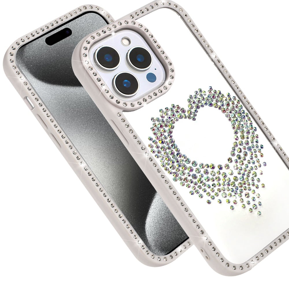 For Apple iPhone 15 Pro Max Angel Hearts Glitter Shimmer Diamond Edge Hybrid Drop Protection Shockproof Design Case Cover