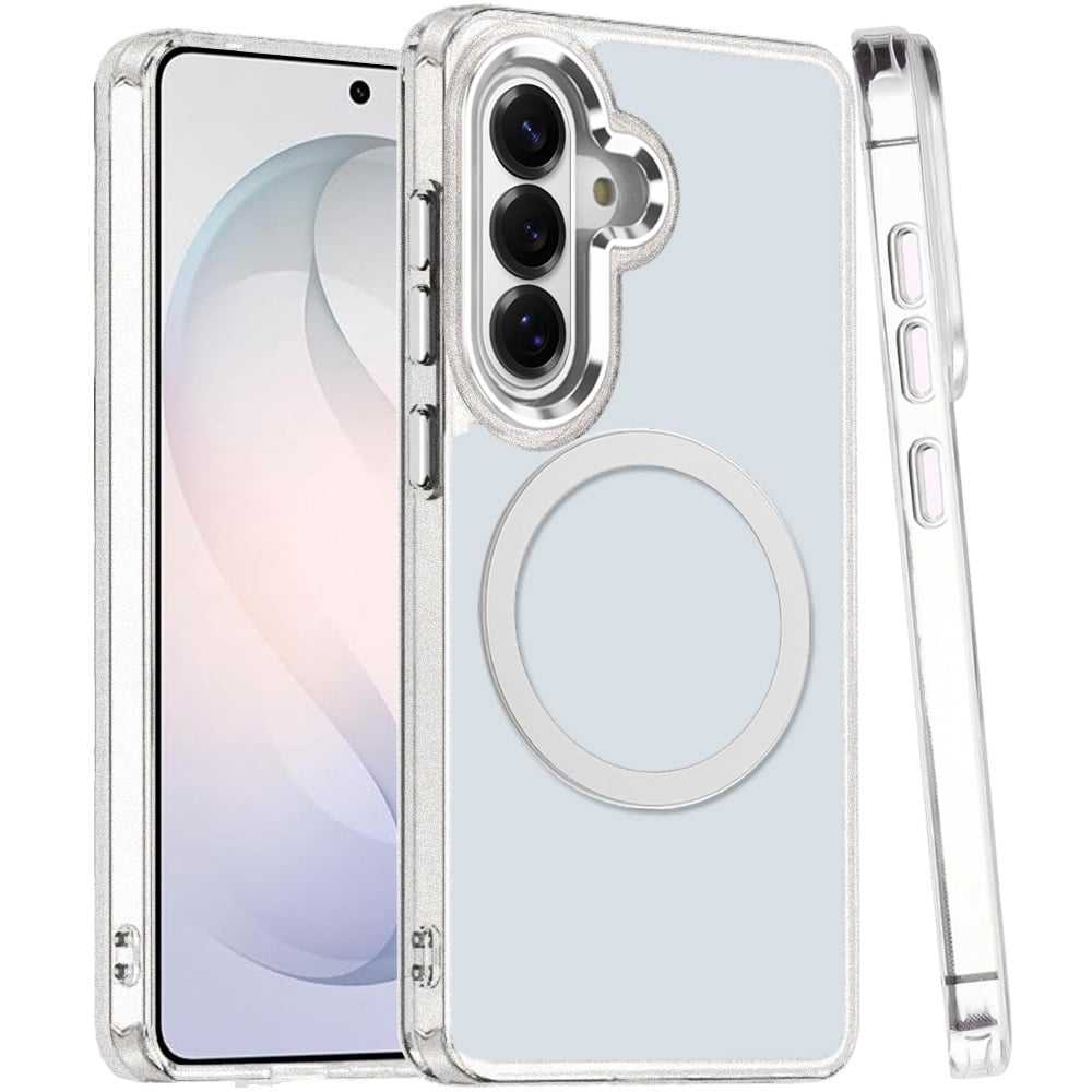 Phone Case for Samsung Galaxy S26 FE /Fan Edition Magnetic Clear Acrylic Metal Button Camera Guard Shockproof Transparent Slim Grip Premium Hybrid Cover