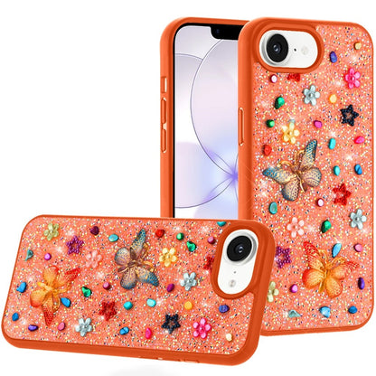 Phone Case for Apple iPhone 17E /16E 3D Butterfly Diamond Bling Glitter Shockproof Stylish Protective Luxury Hybrid Sparkly Durable Grip Design Cover Cosmic Orange