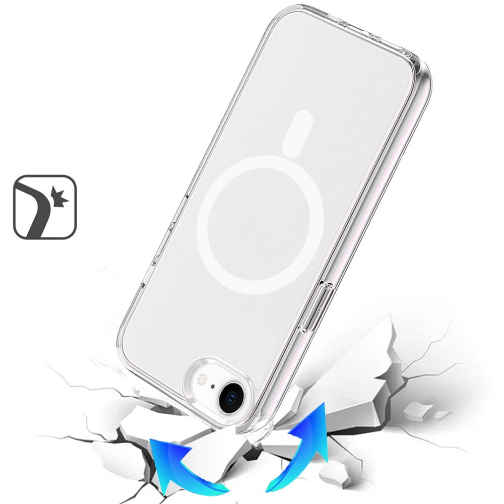 For Apple iPhone 17E /16E MagSafe Compatible Transparent Hybrid Case with Magnetic Circle, Shock Absorption TPU Rubber Case Cover