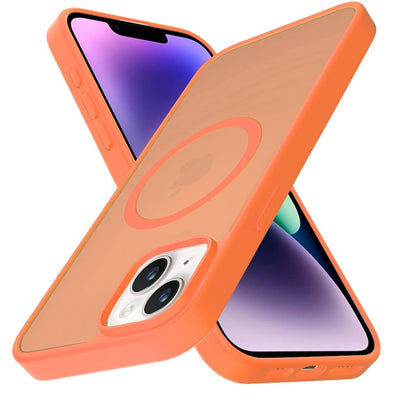 For iPhone 14/13 (6.1") MagSafe Compatible Case Hybrid Soft TPU Bumper Hard Translucent Matte Back Slim Shockproof Case Cover Cosmic Orange