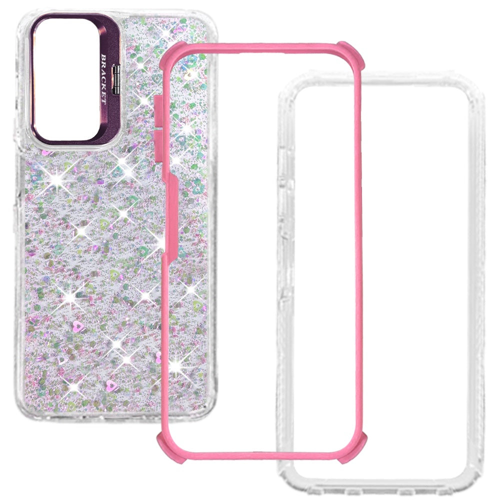 Phone Case for Galaxy A17 5G Luxury Bling Scattered Glitter Hybrid Dual Layers with Integrated Camera Stand and Sparkle Finish Design Cover
