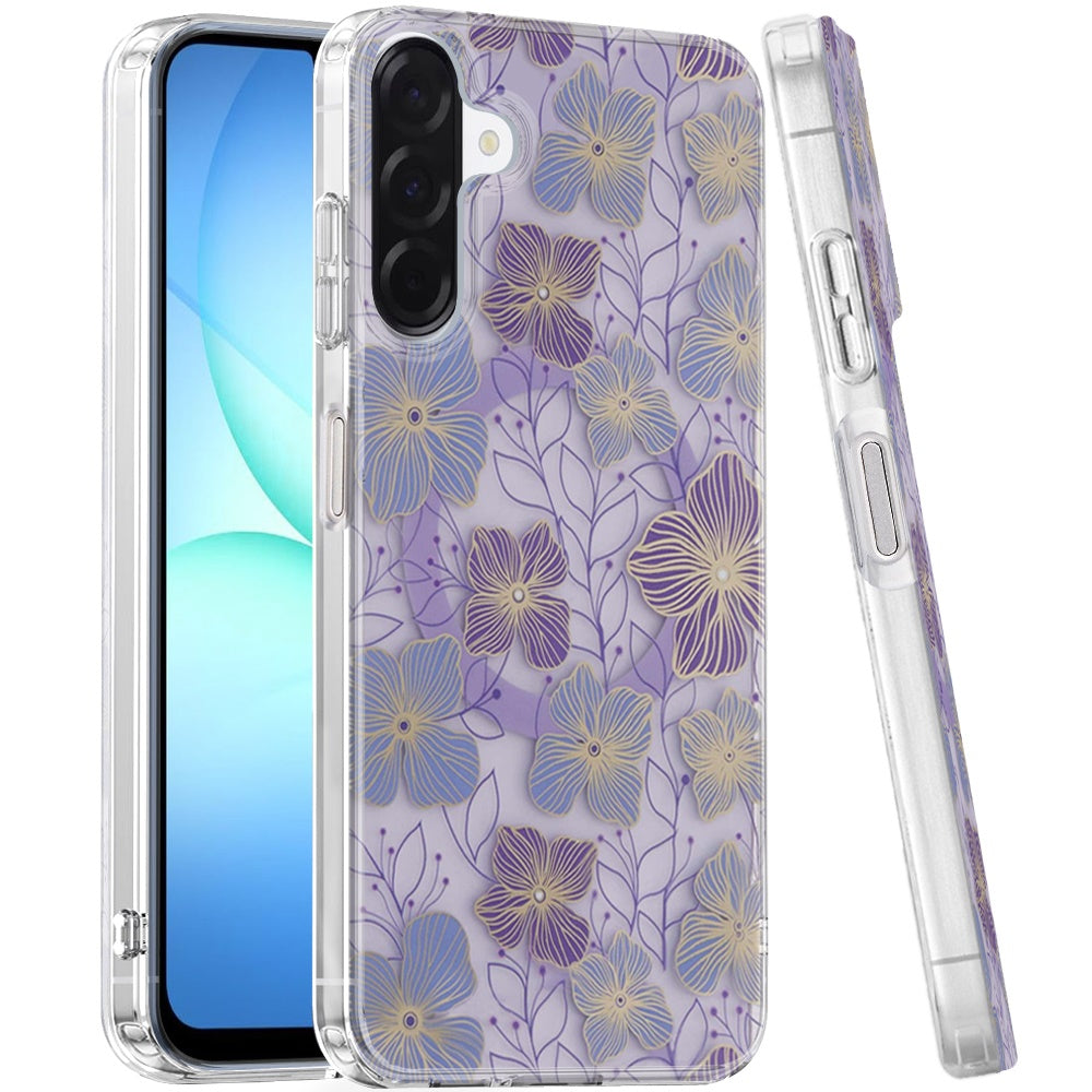 Phone Case for Samsung Galaxy A17 5G Shockproof Dual Layer TPU IMD Print Rugged Anti-Slip Grip Drop Protection Scratch Resistant Slim Fit Glossy Floral Heart Aesthetic Cover