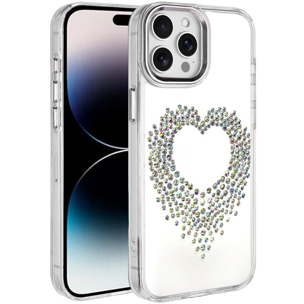 For Apple iPhone 17E /16E Angel Hearts Bling Glitter Diamond Hybrid TPU Cover, Colorful Frame Shockproof Protective Back Case Cover Silver