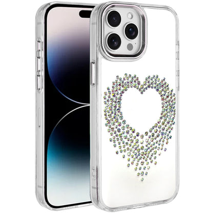 For Apple iPhone 17E /16E Angel Hearts Bling Glitter Diamond Hybrid TPU Cover, Colorful Frame Shockproof Protective Back Case Cover Silver