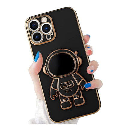 For Apple iPhone 16 Plus (6.7") Astronaut Hidden Stand Holder Plating Hybrid Electroplated Bumper Shockproof Armor Cute Case Cover