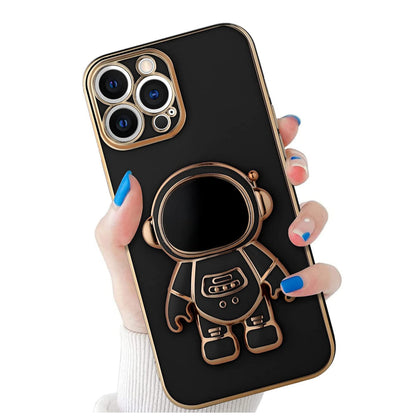 For Apple iPhone 15 Pro (6.1") Astronaut Hidden Stand Holder Plating Hybrid Electroplated Bumper Shockproof Armor  Phone Case Cover