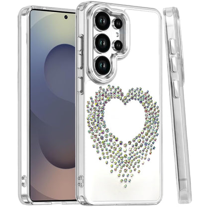 For Samsung Galaxy S25 Ultra Angel Hearts Bling Glitter Diamond Hybrid TPU Cover, Colorful Frame Shockproof Protective Back Case Cover