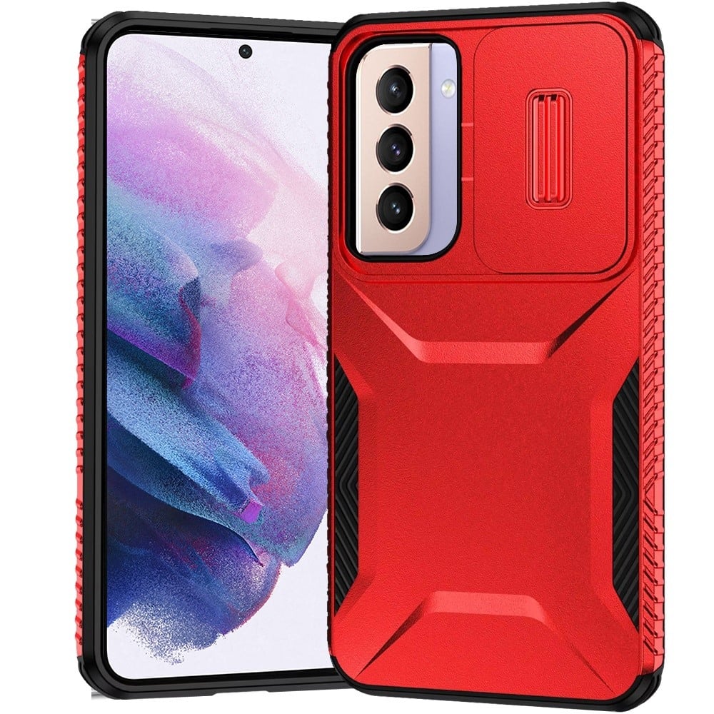Phone Case for Samsung Galaxy S21 Shockproof Hybrid Rugged Grip Camera Window Guard Window Protective Heavy Duty Slim Textured Design Cover Red