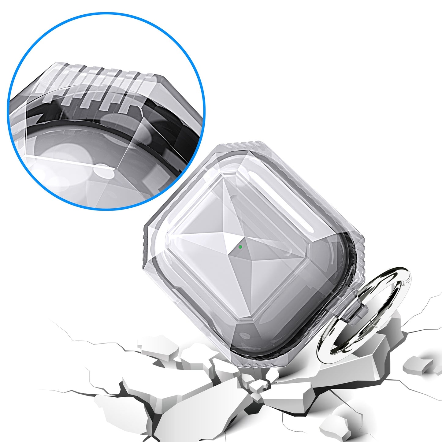 For Airpods Pro 3 (2025) Transparent Diamond Clear Design Shock-Resistant Dustproof [Visible Front LED] [Wireless Charging] with Carabiner Case Cover