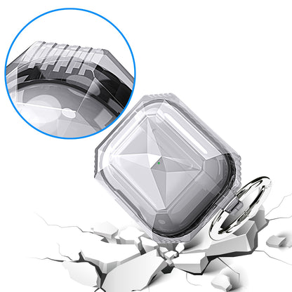 For Airpods Pro 3 (2025) Transparent Diamond Clear Design Shock-Resistant Dustproof [Visible Front LED] [Wireless Charging] with Carabiner Case Cover