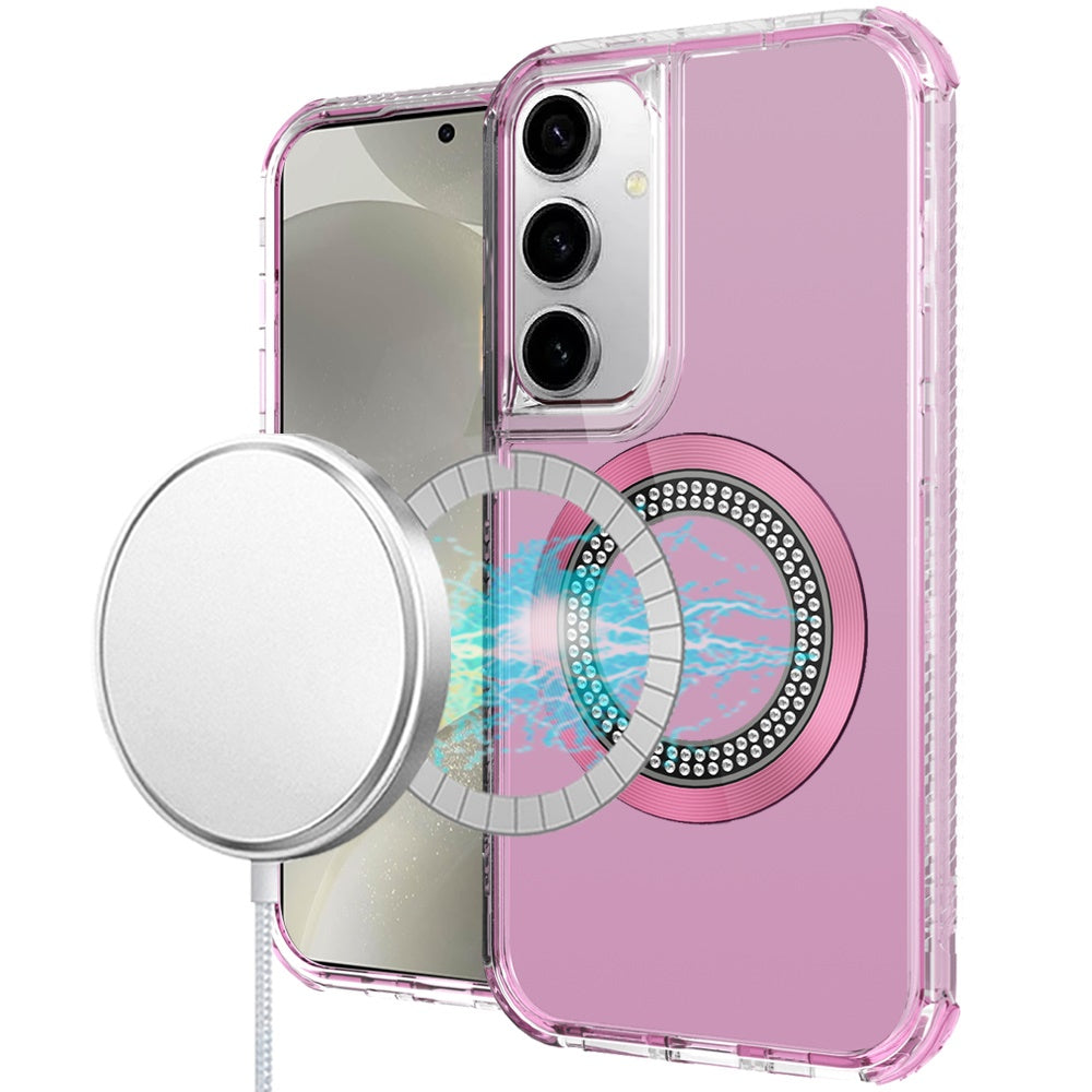 For Apple iPhone 17E /16E Magnetic Circle Compatible with Magsafe, Hybrid Chrome 3in1 Transparent Shockproof TPU Bumper Case Cover Pink