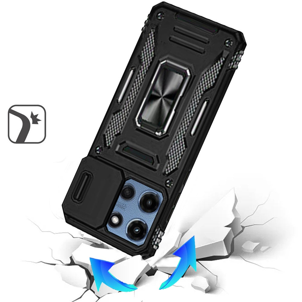 For Motorola Moto G 5G 2026/2025 Tough Hybrid Case with Movable Camera Window & Metal Ring Stand Shockproof Case Cover Cosmic Orange