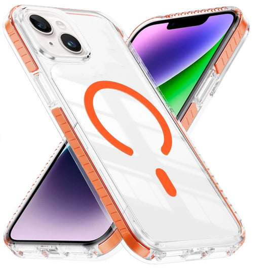 For iPhone 14/13 (6.1") Magnetic Thick Transparent Colored Edge Hybrid Drop Protection Shockproof Design Case Cover Cosmic Orange