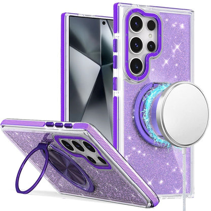 Phone Case for Samsung Galaxy S24 Ultra Magnetic Hybrid 360 Rotating Ring Kickstand Tough Hard PC Soft TPU Glitz Shimmer Glitter Shock Absorbing Cover Purple