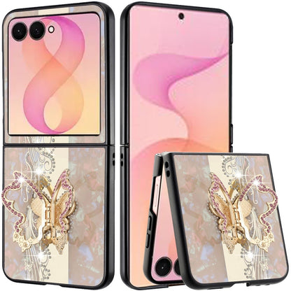 Phone Case for Samsung Galaxy Z Flip 8 Diamond 3D Fashion Floral Glitter Engraved Luxury Bling Hybrid Shockproof Chrome Edge Protective Grip Cover