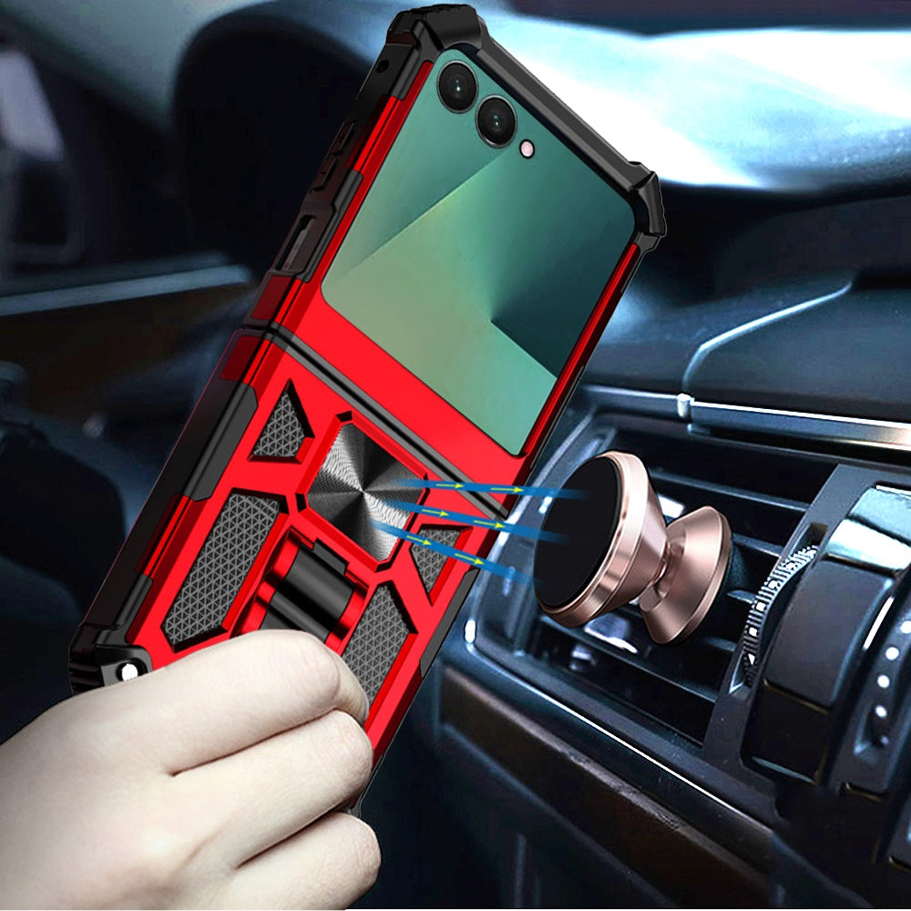 For Samsung Galaxy Z Flip 7 Hybrid Shockproof [Military Grade] Rugged Protective with Magnetic Car Mount & Invisible Stand Case Cover