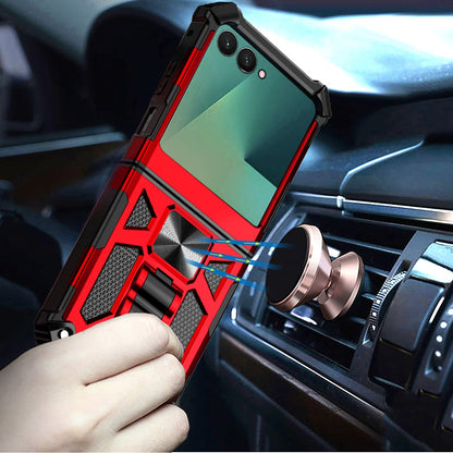 For Samsung Galaxy Z Flip 7 Hybrid Shockproof [Military Grade] Rugged Protective with Magnetic Car Mount & Invisible Stand Case Cover