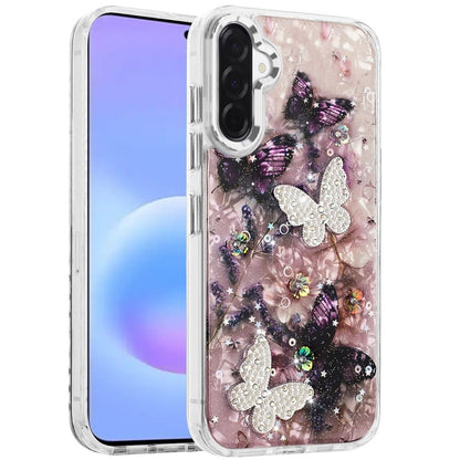 Phone Case for Samsung Galaxy A57 Glitter Butterfly Design Metal Buttons Shockproof Hybrid TPU + PC Durable Protective Slim Grip Stylish Cover