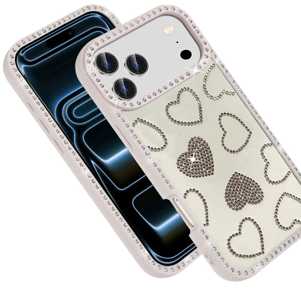 Phone Case for Apple iPhone 18 Pro Spread Love Hearts Glitter Shimmer Bling Diamond Edge Shockproof Hybrid Stylish Protective Slim Grip Designer Cover