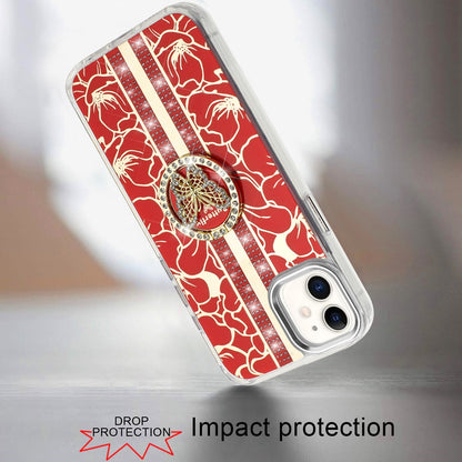 For Apple iPhone 11 Diamonds 3D Butterfly Floral Design Bling Sparkly Glitter Hybrid Metal Fashion with Ring Stand Case Cover