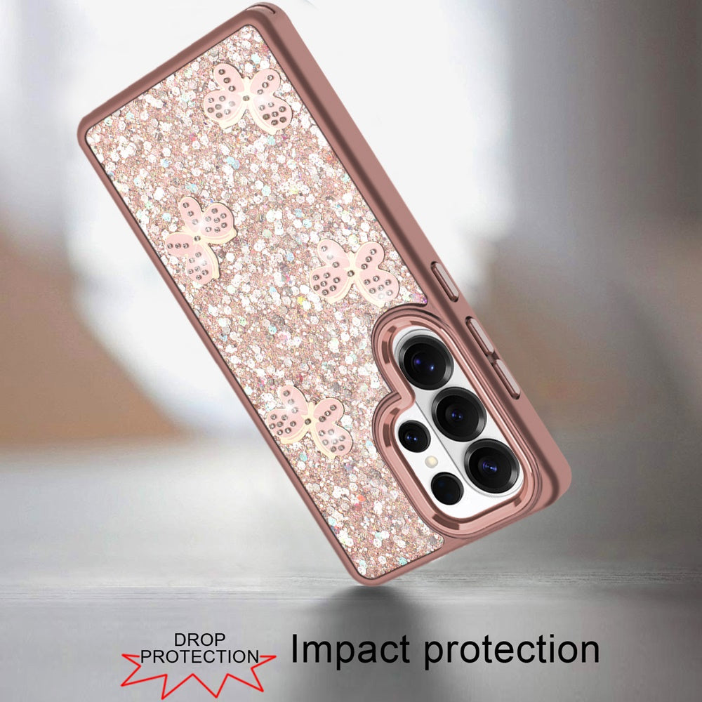For Samsung Galaxy S25 Ultra Cute Butterfly Crystal Diamond Glitter Case Sparkle Bling Frame Metallic Edges, Shimmer TPU Hybrid Case Cover Teal