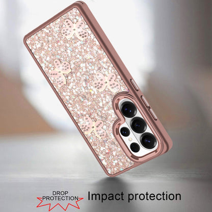For Samsung Galaxy S25 Ultra Cute Butterfly Crystal Diamond Glitter Case Sparkle Bling Frame Metallic Edges, Shimmer TPU Hybrid Case Cover Teal