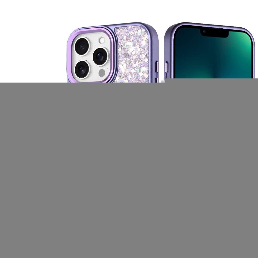 For Apple iPhone 13 Pro Max Cute Butterfly Crystal Diamond Glitter Case Sparkle Bling Frame Metallic Edges, Shimmer TPU Hybrid Case Cover Dark Purple