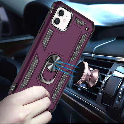 Phone Case for Apple iPhone 11 Rotatable Ring Stand Shockproof Hybrid Armor Anti Slip Heavy Duty Fit Magnetic Car Mount Durable Grip Cover Purple