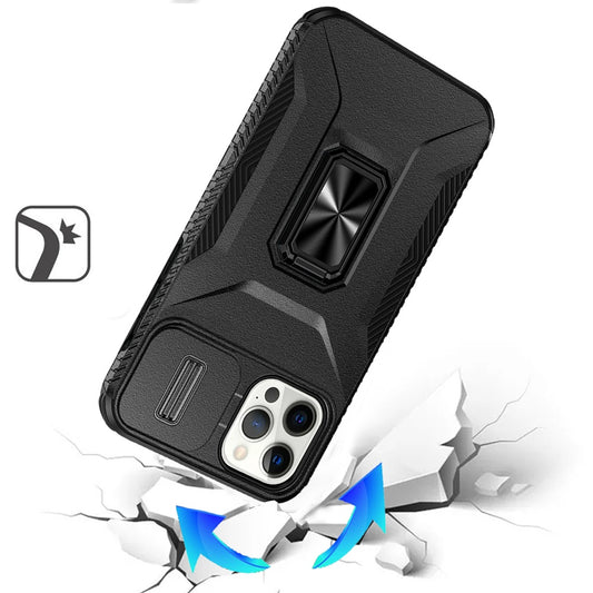 Phone Case for Apple iPhone 12 Pro Max Magnetic Ring Stand Camera Protection Shockproof Heavy Duty Kickstand Rugged Grip Anti Scratch Hybrid Cover Black