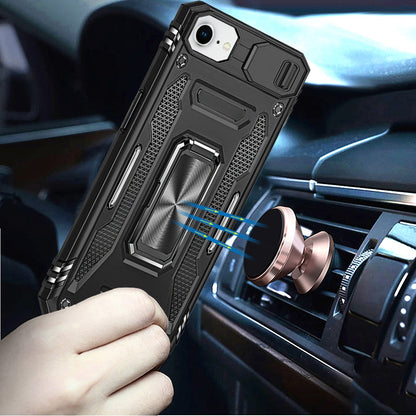 For Apple iPhone 17E /16E Tough Hybrid Case with Movable Camera Window & Metal Ring Stand Shockproof Case Cover