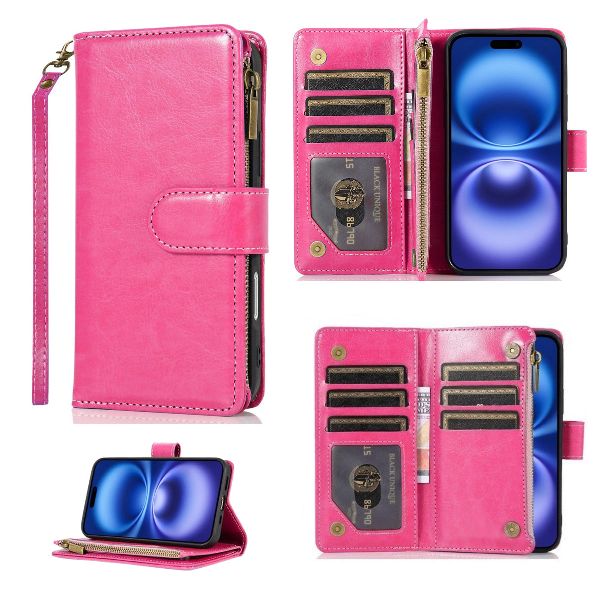 Phone Case for Samsung Galaxy A08 4G, A07 5G, A07 4G Luxury Leather Wallet Card Holder Zipper Pocket Money Storage Protective Grip Design with Strap Cover
