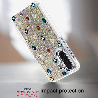 Phone Case for Samsung Galaxy A37 Chrome Fashion Hybrid Bling Diamond Heart Rhinestone Decorative Stones Sparkling Embellished Design Cover