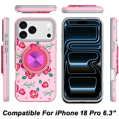 Phone Case for Apple iPhone 18 Pro Magnetic Ring Stand Matte Metal Hybrid Car Mount Friendly Shockproof Rotational Grip Diamond Design Pattern Cover