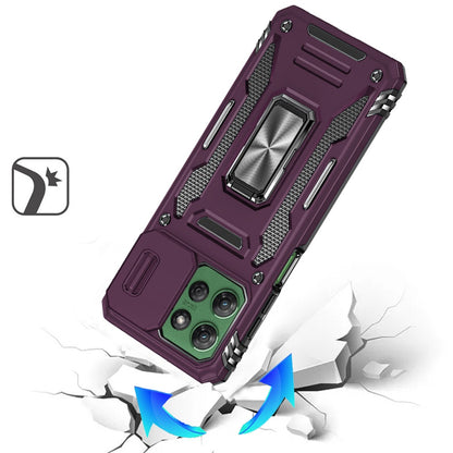 Phone Case for Moto G Power 5G (2026/2025) Tough Metal Ring Shockproof Sliding Camera Window Hybrid Armor Rugged Anti Slip Heavy Duty Grip Cover Purple