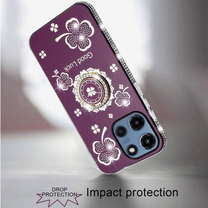 Phone Case for Motorola Moto G Play 5G 2026 Glitter Diamond Ring Stand Sparkle Rhinestone Edge AntiSlip Kickstand Luxury Fashion Bumper Shockproof Cover Purple